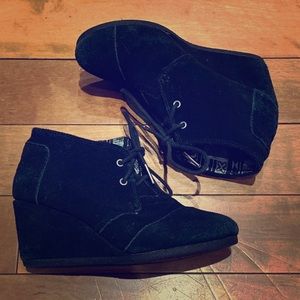 Black Suede TOMS Wedge Ankle Booties